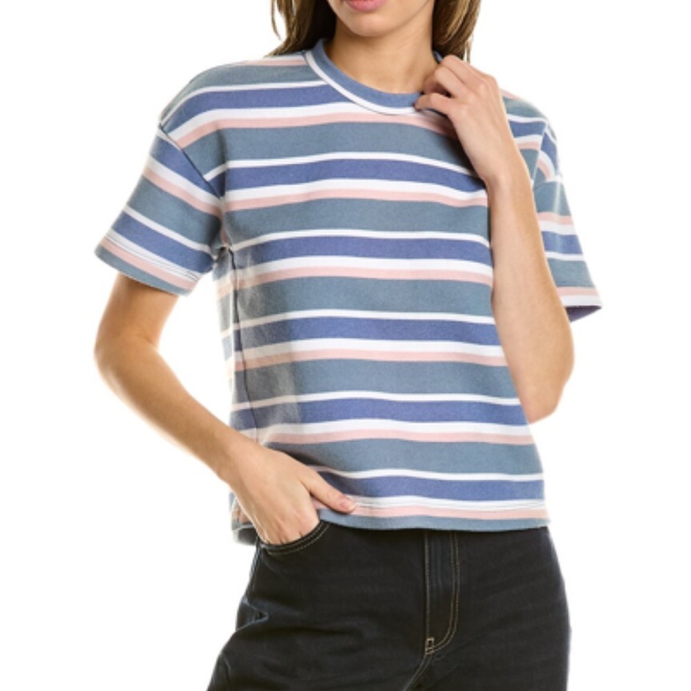 Sol Angeles Womens Cottage Stripe Drop Crew In Blue